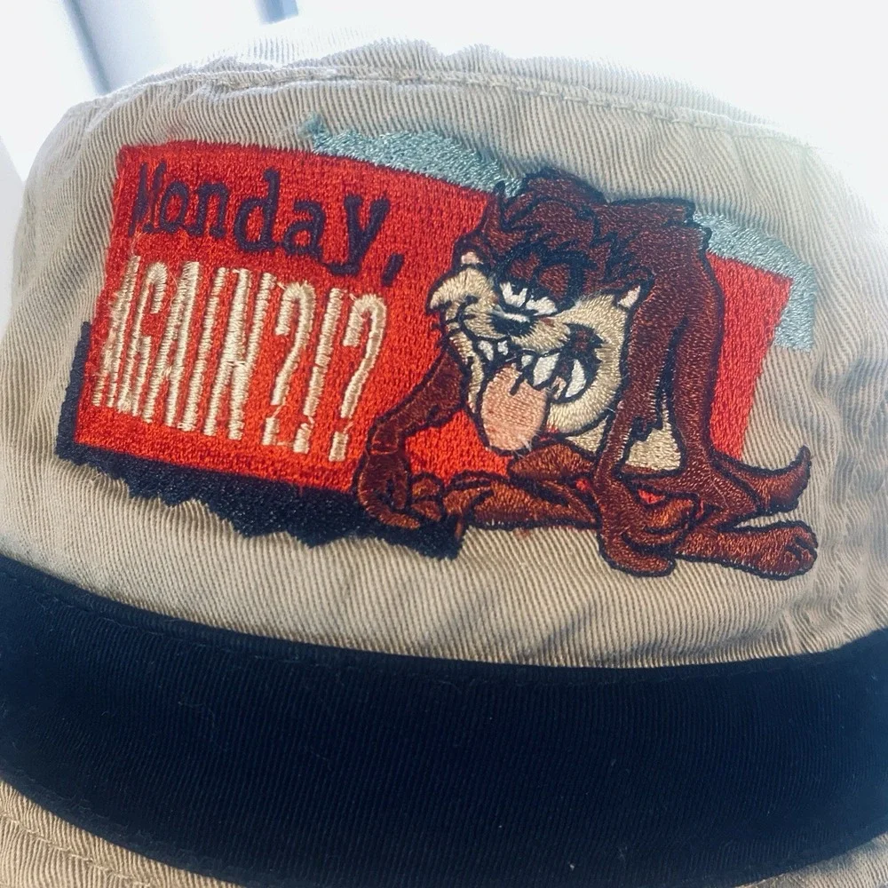 Y2K Looney Tunes Tasmanian Devil Bucket Hat Monday Again‎ Cotton OSFA Adult